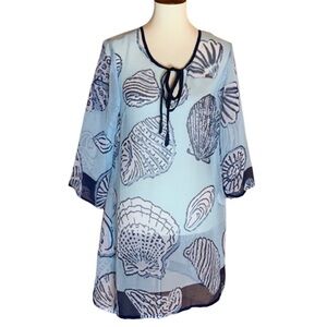 Paradise light blue sheer swimsuit coverup with seashell print Size Medium